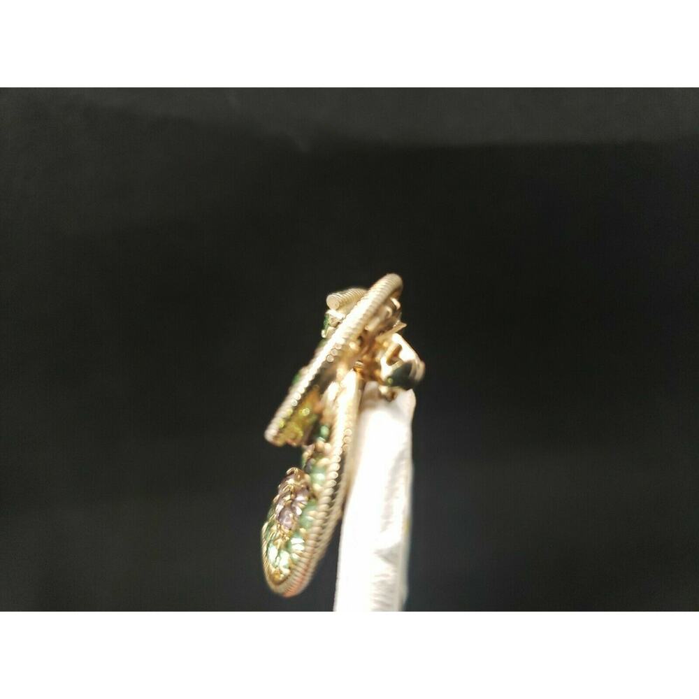 Vintage Gold Tone Purple & GreenRhinestone Round Brooch Pin Jewelry - Picture 3 of 4